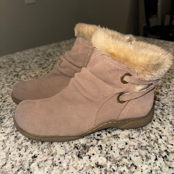 Liz & Co Leather Fur Lined Ankle Boots Women's Size 7 Tan/Brown - Picture 1 of 9